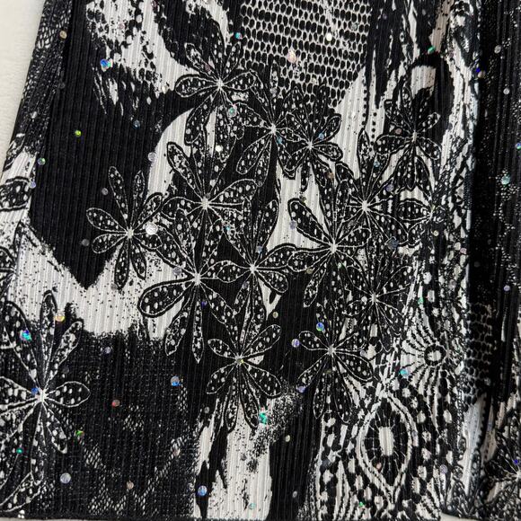 Vintage Brittany Black M Plisse Graphic Top Twist Whimsygoth Paisley Sequin 90s - Picture 3 of 7